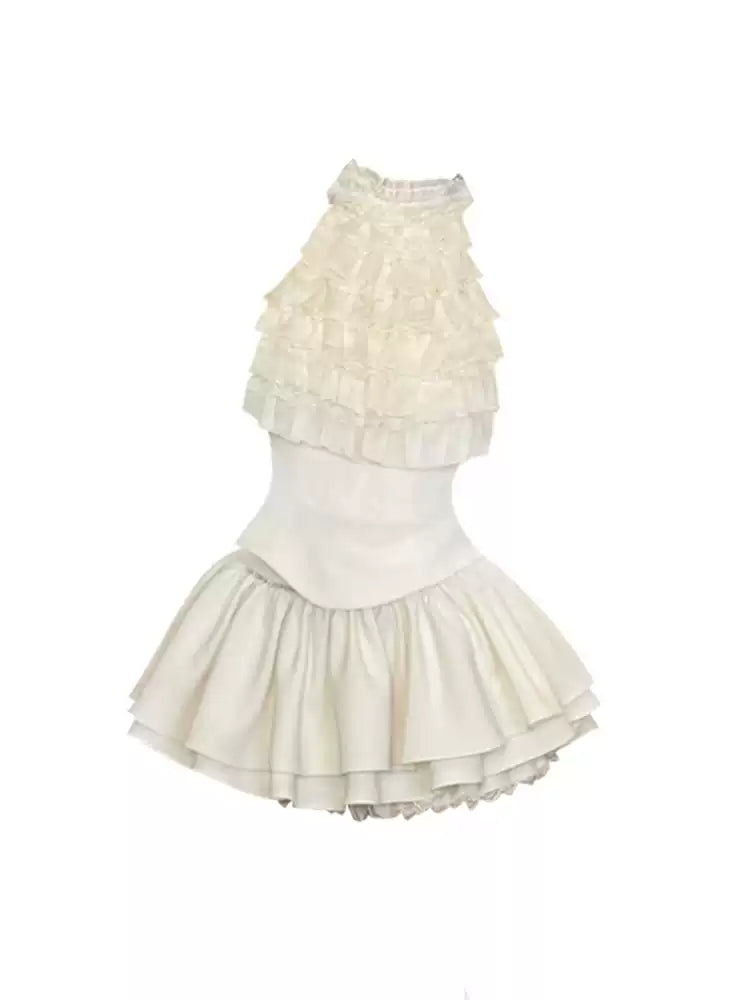 เซ็ตเสื้อคอคล้องลูกไม้กับกระโปรงฟูฟ่องสไตล์คุณหนู